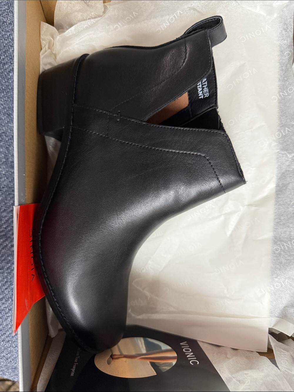 Vionic Clara Leather Black Ankle Bootie Comfort Support Booties SZ 8
